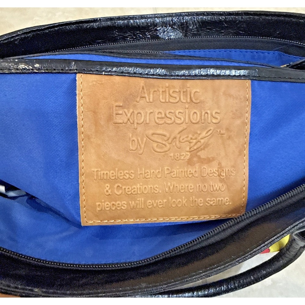 Sharif Artistic Expressions Hand Painted Genuine Leather Handbag Purse NYC Scape - Picture 11 of 12